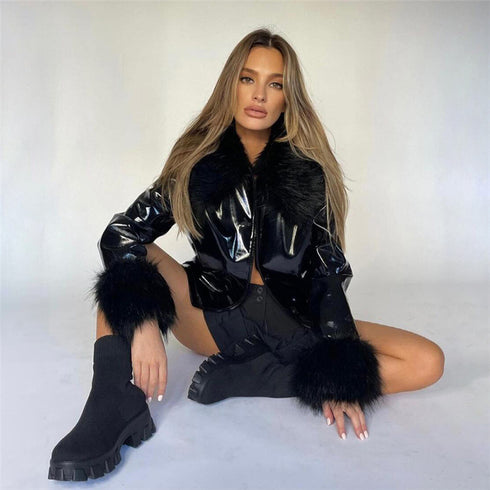 Women's Single-breasted Slim Warm Leather Jacket - ROUTINE FASHION